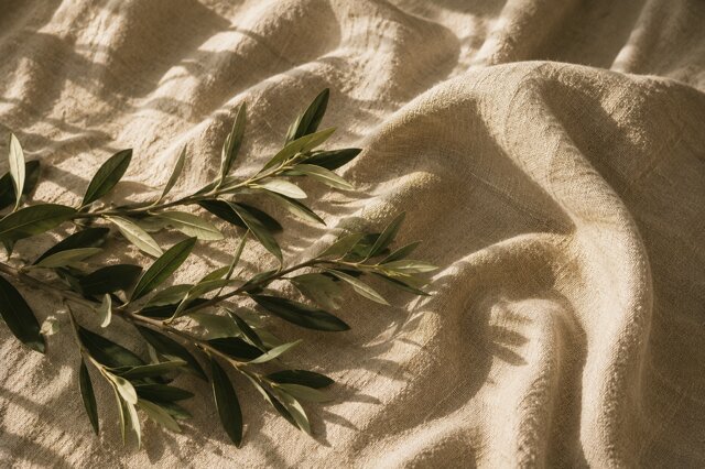 Olive branch on neutral linen